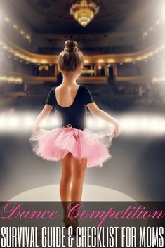 a young ballerina is standing in front of an empty stage and looking at the audience