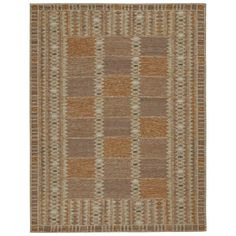 This 9x12 Swedish style flatweave is from the award-winning Scandinavian rug collection by Rug & Kilim. Handwoven in wool, cotton & undyed natural yarns, its design reflects a contemporary take on mid-century Rollakans and Swedish Deco style. On the Design: This rug enjoys geometric patterns in beige-brown, with rust tones, earth tones and neutrals at play. Keen eyes will admire undyed, natural yarns interwoven for a look of striae and subtle color variation. This proprietary technique of ours b Kilim Beige, Swedish Style, Scandinavian Rug, Modern Flat, Style Deco, Rugs And Carpet, Weaving Techniques, Geometric Patterns, Deco Style