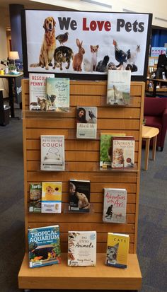 there are many books on display in the library