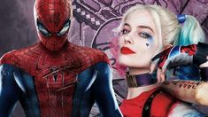 the amazing spider - man and harley cosplay are in front of a graffiti wall