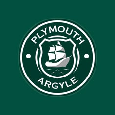 the plymouth argyle logo on a dark green background with white lettering that reads plymouth argyle