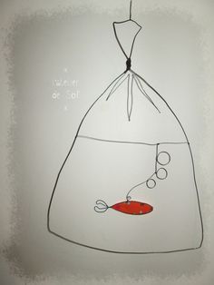 a drawing of a bag with a fish in it and the words bettleer are sold