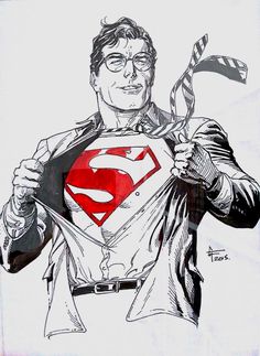 a drawing of a man with glasses and a superman suit on, holding a flag