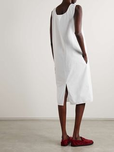 THE ROW Janah cotton midi dress | NET-A-PORTER Cotton Midi Dress For Summer, Spring Cotton Midi Dress For Daywear, Casual Cotton Sundress Midi Dress, White Cotton Daywear Dress, White Cotton Day Dresses, White Cotton Dress For Daywear, Chic White Tea Length Dress, Chic Cotton Midi Dress For Daywear, Cotton Fitted Midi Dress For Day Out