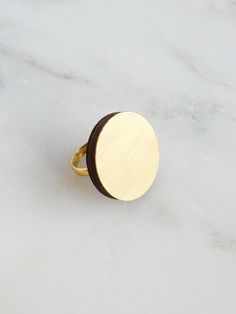 Eclipse Ring, Playful Jewelry, Gift Box Handmade, Wooden Circle, Dot Ring, Wolf Moon, Gold Plated Rings, Brushed Brass, Painted Wood