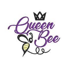 the queen bee logo is purple and has a crown on it's head, which reads