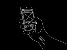 a hand holding a cell phone with an envelope on it's screen and the image is black and white