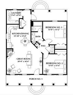 the floor plan for a small house with two bedroom and an attached living room area