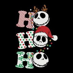 the letter h is decorated with skulls, santa hats and christmas decorations on black background