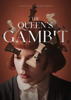 the queen's gambit movie poster with redheaded woman looking at camera