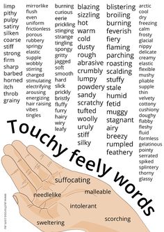 a hand with the words touchy feely words on it, and an image of a