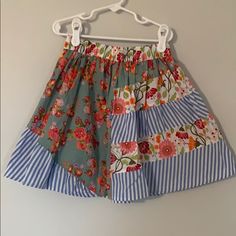 Floral/Stripe Mix Skirt From Mj435 Collection. New Without Tags. Cute Striped Bottoms For Spring, Cute Multicolor Lined Skirt, Playful Blue Skirt For Spring, Spring Striped Tiered Skirt, Playful Spring Tiered Skirt, Retro Multicolor Cotton Skort, Playful Blue Cotton Skirt, Matilda Jane Style Sewing Patterns, Spring Tie-dye Tiered Skirt