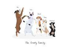 three dogs are dancing together with the words'the grooy family'in front of them