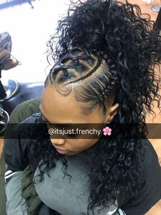 Winter 2019 Rubber Band Cornrow Hairstyles, Ponytail Hairstyles For Mixed Women, Two Low Curly Ponytails, Winter Braid Hairstyles For Black Women, Braids Into Curly Ponytail, Natural Winter Hairstyles For Black Women, Goddess Ponytail, Cute Ponytail Hairstyles For Black Women, Curly Weave Ponytail Hairstyles