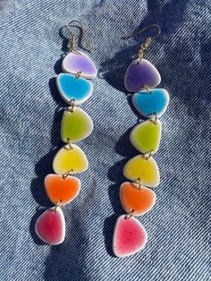 Rainbow dangle earrings with titanium hooks. Modern Multicolor Dangle Earrings, Rainbow Dangle Earrings For Everyday, Multicolor Dangle Earrings For Everyday, Everyday Multicolor Dangle Earrings, Multicolor Dangle Earrings, Multicolor Dangle Linear Earrings, Rainbow Dangle Earrings With Ear Wire, Rainbow Dangle Earrings, Favorite Jewelry