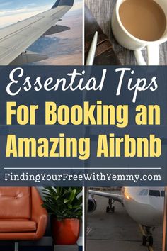 an airplane with the words essential tips for booking an amazing airbnb