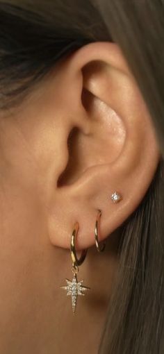 a close up of a person's ear with two small stars on the side