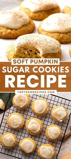 soft pumpkin sugar cookies recipe on a cooling rack