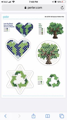 an app showing the instructions for how to make a pixellated heart shaped tree with green leaves