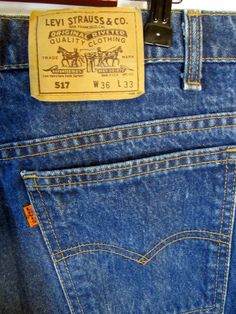 "Here's today's pair #3. 1990s Vintage Levi's Men's Orange Tab 517 Bootcut Boot Leg Blue Denim Jeans! Measured Size 35.5\" x 31.5, Made in USA Deeper mid wash blue on these, seldom worn! Time for more 517's! superb condition, smoke free! for vintage Levi's and denim, please see the photos for condition determination. These look great and have no fraying on the cuffs. Check out my store - lots more Levi's and much more! SOOO MUCH DENIM. Measurements: Label size: W36 L33 Waist across: 17.75\" Hips Levis Bootcut, Vintage Denim Jeans, Vintage Levis Jeans, Stylish Mens Outfits, Men's Apparel, Levis 501, Vintage Textiles, Blue Denim Jeans, Levis Men