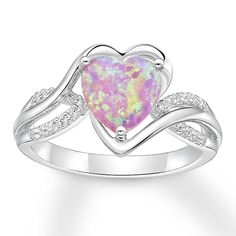 A heart-shaped, lab-created pink opal shimmers in the center of this feminine ring for her. Curves of sterling silver and lab-created white sapphires create the band to complete the look. Nails With Gold Detail, Nude Nails With Gold, Opal Heart Ring, Nails With Gold, Unique Opal, Jewelry Advice, Heart Shaped Rings, Kay Jewelers, Ring Ideas