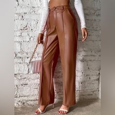 Faux Leather Straight Leg Pants, Casual High Waist Slim Pants With Pocket Color: Brown Boutique Sizes Available In Lettering: S (4) M (6) L (8/10) Xl (12) Xxl (14) - Sold Out * See Pictures For Measurements. All Measurements Are Taken Manually And May Very Slightly. * !!*Please Note*!! This Is A Pre-Order Item And Requires A Longer Than Usual Shipping Time. Please Allow 7-14 Business Days Before Shipping. Please Consider This Time Frame Before Placing Your Order. Preorder Items Are Not Eligible Leather High Waisted Pants, Lettering S, Faux Leather Straight Leg Pants, Womens Fall Dress, Formal Dresses For Women, Pants Casual, Faux Leather Pants, Sweaters And Jeans, Hot Dress