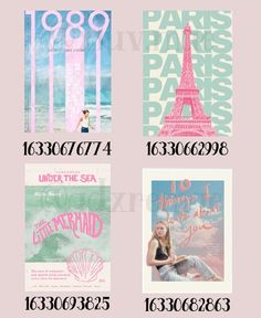 four different types of posters with the words paris, under the sea and under the eiffel tower