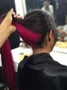 Pink Bottom Hair, Dark Pink Peekaboo Hair, Hot Pink Underneath Hair, Black Hair With Pink Underneath, Hot Pink Peekaboo Hair, Pink Underdye Hair, Pink Underneath Hair, Under Hair Dye