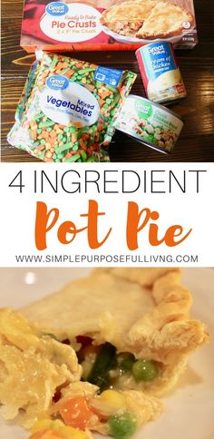 four different pictures with text that says, 4 ingredients for pot pie with thanksgiving turkey