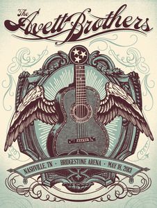 an old concert poster for the sweet brothers, with two guitars and wings on it