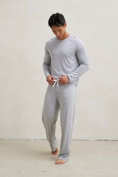 Welcome to the loungewear of your dreams. Lounge in comfort all day in this incredibly soft and breathable pajama set. This set includes straight leg pajama pants with a drawstring waistband and a matching long sleeve shirt. Made from our signature ultra-soft and moisture-wicking fabric blend. Made in Canada. 93% Viscose from Bamboo / 7% Spandex. Fits true to size. Available in S, M, L, XL. S (28-30/32), M (32-34/36), L (36-38/40), XL (40-42). Machine washable and dryer friendly. Relaxed Loungewear Pants With Straight Hem, Relaxed Long Sweatpants For Loungewear, Elastic Waistband Sleepwear For Lounging, Cozy Sleepwear Long Pants For Lounging, Cozy Long Pants Sleepwear For Lounging, Relaxed Long Sleeve Sleepwear For Loungewear, Comfortable Relaxed Fit Sweatpants For Sleep, Casual Sleepwear With Relaxed Fit Long Pants, Comfy Sleepwear With Elastic Waistband For Loungewear