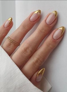 Gold Tip Nails, Gold Nail Designs, Gold Nail, Minimal Nails, Her Nails, Wedding Nails Design, Nail Swag, Prom Nails