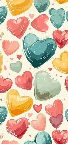 many different colored hearts on a white background