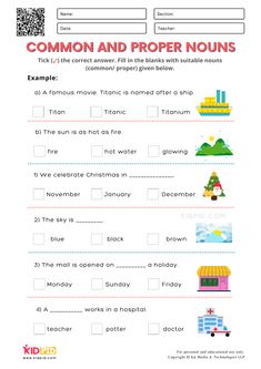 a printable worksheet for children to learn proper and proper words