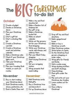 the big christmas to - do list is shown in this printable version for kids