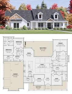 two story house plans with an open floor plan and three car garages on each side