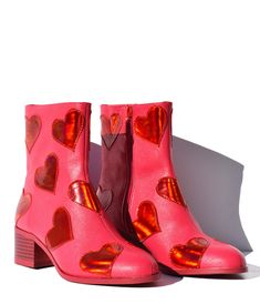 Pink Heart to Heart Ankle Boot - Unique Vintage - Womens, SHOES, BOOTS Minako Aino, High Heel Stiefel, Pink Boots, Heart To Heart, Perfect Pink, 2 Inch Heels, Vintage Shop, Pink Heart, Red Heart