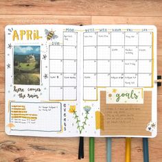 April Bullet Journal Ideas, Ideas For Bullet Journal, April Bullet Journal, How To Bullet Journal, Bullet Journal Month, Bullet Journal Monthly Spread, Journaling Planner, Calendar Layout, Easter Theme