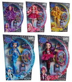 four dolls are shown in the packaging for their new doll line, which includes one girl and