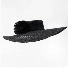 Zara Floral Raffia Picture Hat Black Size M Plant & Cellulose Materials Nwt Retail: $89 Black Flat Brim Sun Hat For Summer, Black Short Brim Boater Hat For Vacation, Black Flat Brim Hats For Summer, Black Boater Hat With Short Brim For Vacation, Black Brimmed Summer Hat, Black Summer Hat, One Size, Black Summer Hats With Curved Brim, Black Summer Hat With Curved Brim, Black Wide Brim Boater Hat For Vacation