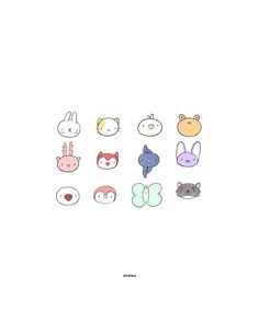 an image of different animal faces on a white background with the words hello kitty written in it