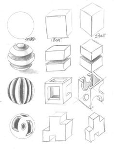 various shapes and sizes of objects drawn in pencil