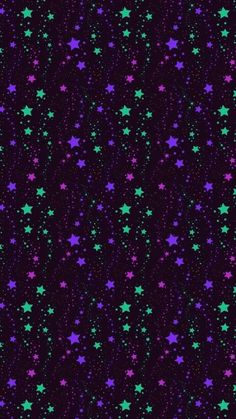 purple and green stars on a black background