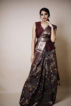 Kalamkari Saree Blouse Designs, Kalamkari Dress, Indian Dress Up, Kalamkari Dresses, Girls Frock Design, Blouse Designs Silk