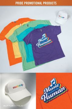 various t - shirts and hats with the words pride promotional products