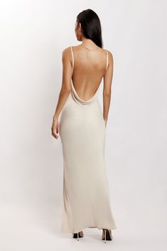 The silhouette of the moment meets an eclectic MESHKI flair. Draping beautifully over the feminine form, the JADE Cowl Neck Backless Maxi Dress is crafted from a luxurious satin fabrication for all your special occasions. With her cowl neckline, plunging low back and thigh high split, Jade will captivate from every angle. Pair with barely-there stilettos, minimal accessories and let her take centre stage. FEATURES: Skinny adjustable straps Cowl front and back neckline Open back Thigh high front Junior Prom, Backless Maxi Dress, Birthday Outfits, Backless Maxi Dresses, Beige Dresses, Basic Dress, Crepe Dress, Orange Dress, 18th Birthday