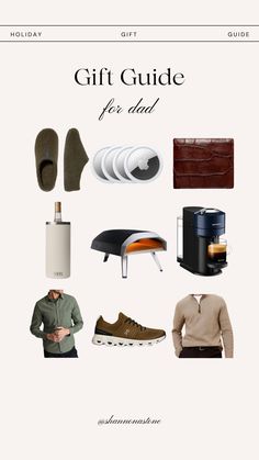 the gift guide for dad includes shoes, sweaters and other things to put on him