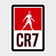 a red and white sign with the words cr7 in it's center is an image of a man holding a tennis racquet