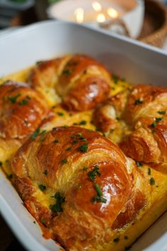 a casserole in a white dish on a table