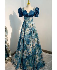 Buy blue floral unique patterns formal party dress at cheap price online. Free stable shipping and pro custom service since 2009. Elegant Vintage Dresses Luulla, Party Dresses With Sleeves, Womens Boho Dresses, Satin Evening Gown, Cool Dresses, Blue Outfits, Fantasy Outfits, Fantasy Dresses, Fantasy Gowns